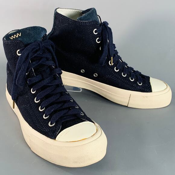 VISVIM Size 8 Skagway Navy Off White Canvas High Top Lace-Up Sneakers - Picture 1 of 9